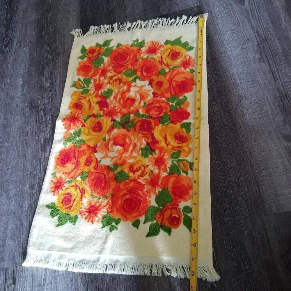 Vintage Towels Cannon Monticello Orange Yellow Bath Set 6 Piece Floral Flowers